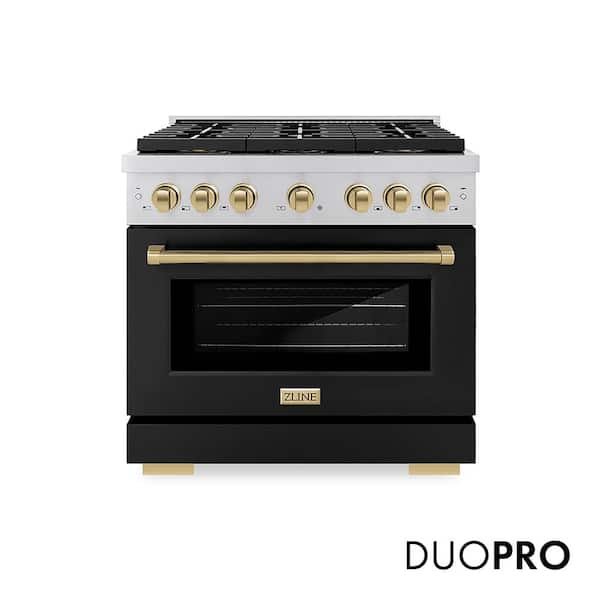Autograph 36 in. 5.2 cu. ft. Paramount Dual Fuel Range with 6 DuoPro Burners with Black Matte Door and Champagne Bronze