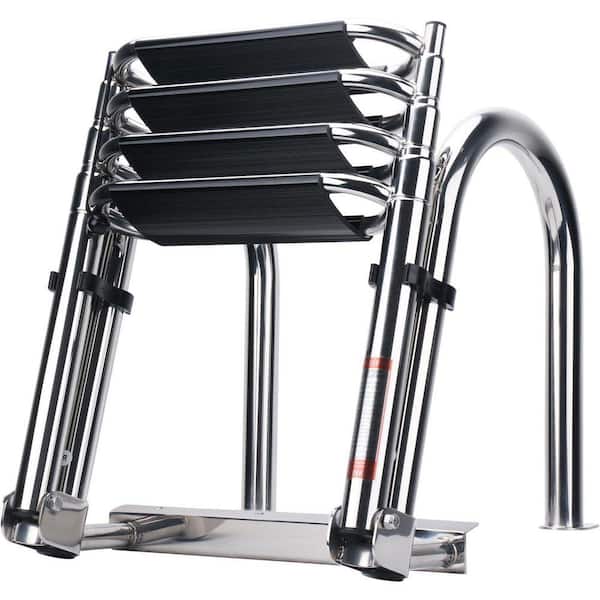 Heavy Duty 316 Stainless Steel 4 Step Telescoping Folding Pontoon BoatLadder with Wide Strong Handrails Reach 15.5 in. H