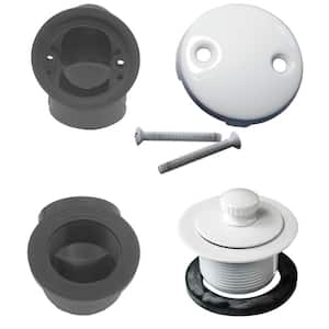 Sch. 40 ABS 1-1/2 in. Course Thread Plumber's Pack Twist Close Bathtub Drain with Two-Hole Elbow, Powder Coat White