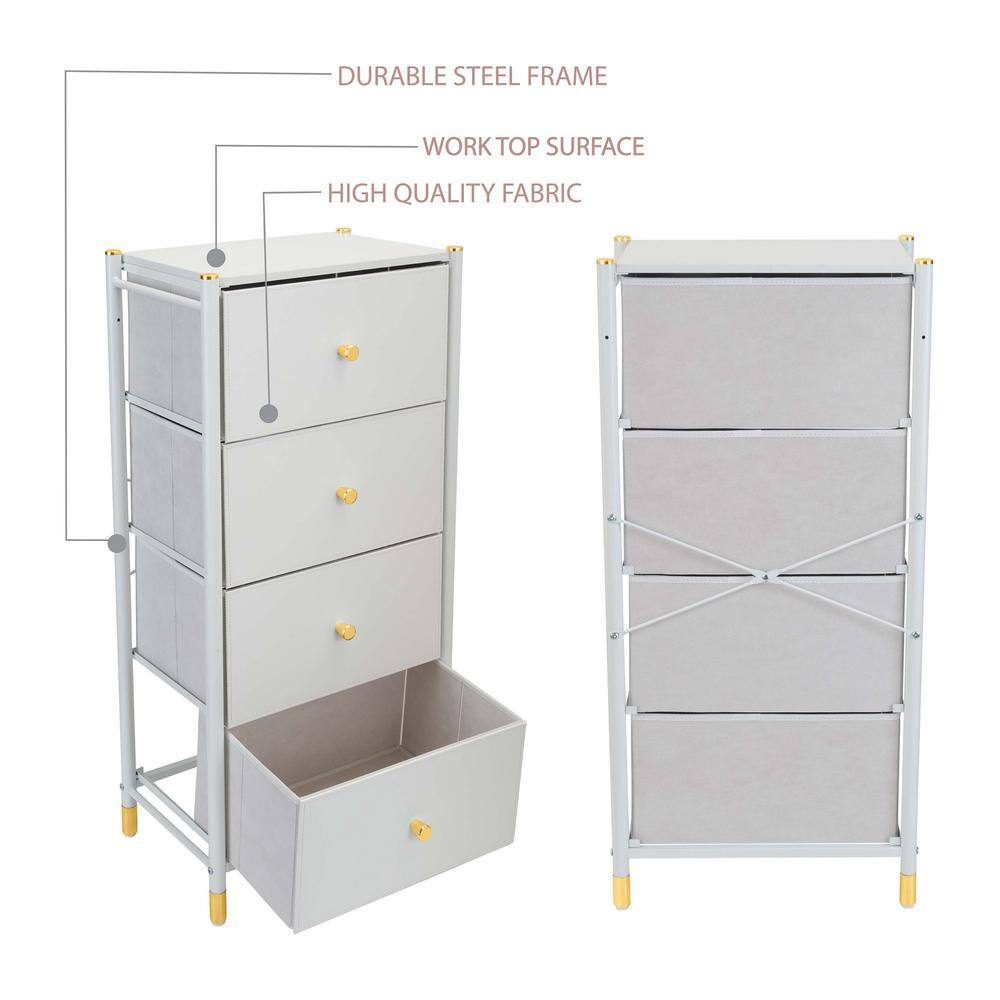 White Vertical 4-Drawer Dresser with Gold Accents
