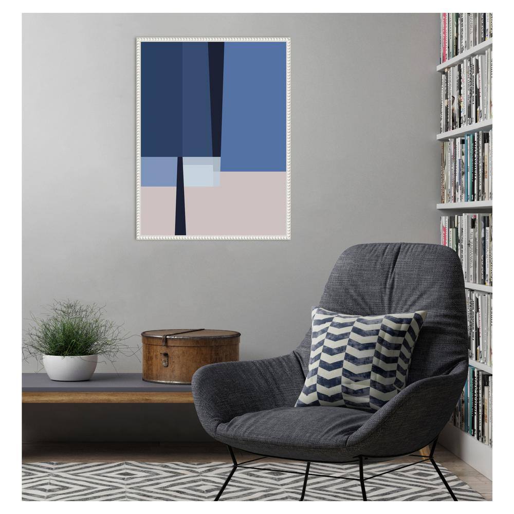 Blue and White Abstract Canvas Wall Art with Beaded Frame