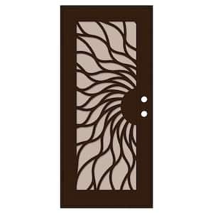 Sunfire 36 in. x 80 in. Right-Hand/Outswing Copper Aluminum Security Door with Desert Sand Perforated Screen