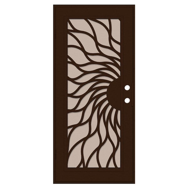Unique Home Designs Sunfire 36 in. x 80 in. Right-Hand/Outswing Copper Aluminum Security Door with Desert Sand Perforated Screen