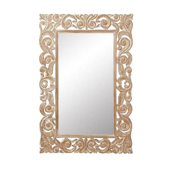 Unbranded Padma Mango 36 in. H x 24 in. W Gold Wash Wood Carved Framed Mirror