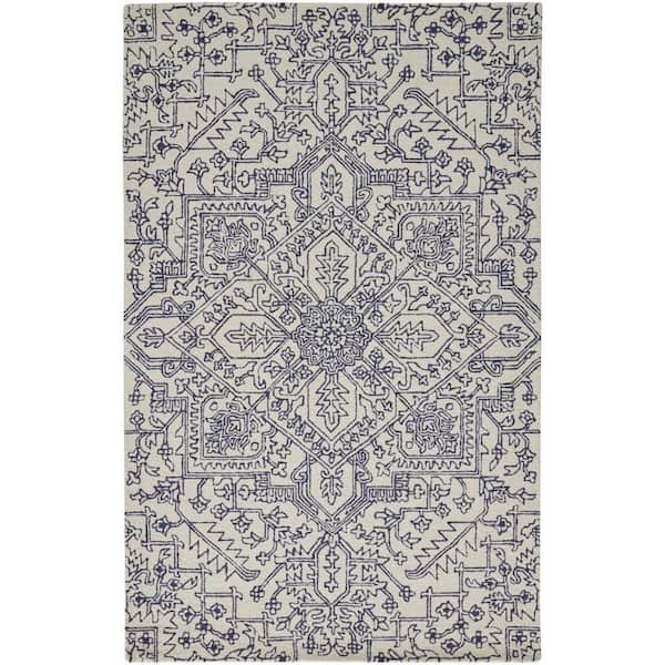 HomeRoots Ivory, Blue Oriental 12 ft. x 15 ft. Area Rug