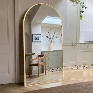 28 in. W x 71.2 in. H Modern Arched Aluminum Frame Gold Standing/Floor Standing Full-length Mirror