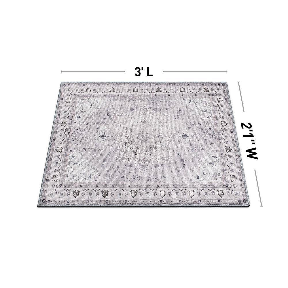 Gray Medallion Flat Woven Machine Washable Area Rug