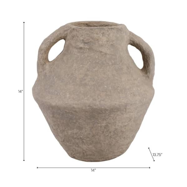 Liv & Skye 14 in. Brown Paper Mache Rustic Textured Amphora Vase