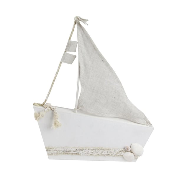 Northlight 11.5 in. White and Tan Cape Cod Inspired Ship with Sails Table Top Decoration