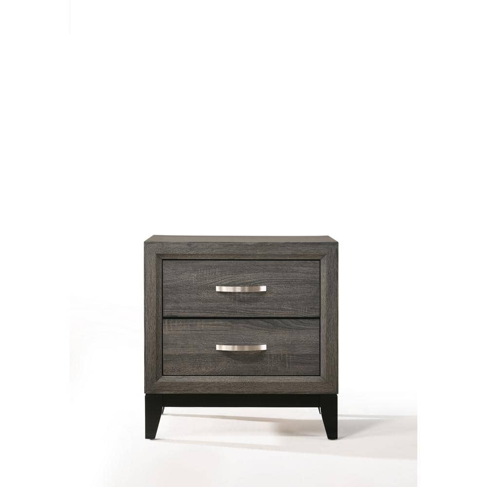 Valdemar 2-Drawer Weathered Gray Nightstand with Brushed Nickel Accents