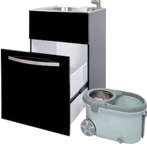 24 in. W x 21 in. D x 34 in. L Stainless Steel Utility Sink with Faucet and Drawer Cabinet in Black