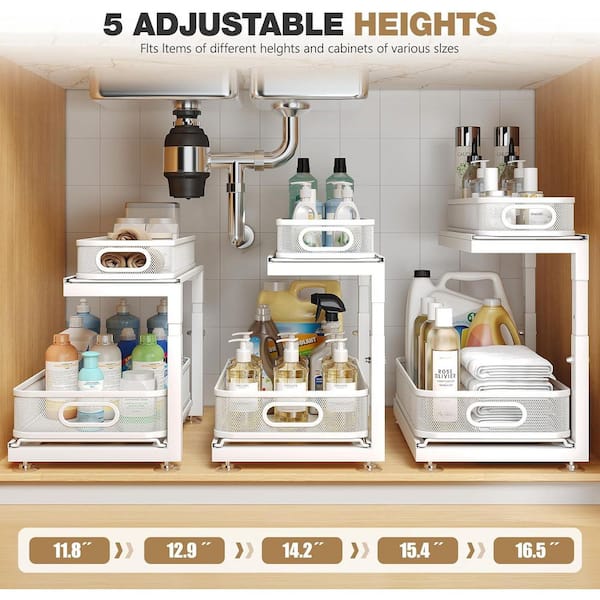 Anqtovp 2-Tier Under Sink Storage Organizer Slide Out Drawer Mesh