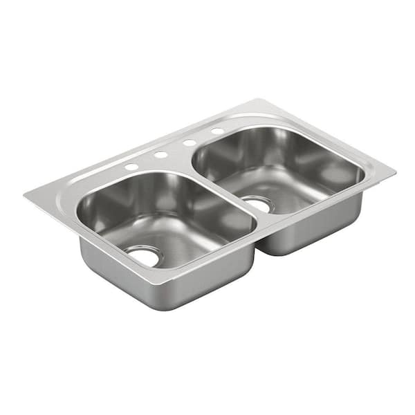 MOEN 2200 Series Drop-In Stainless Steel 33 in. 4-Hole Double Bowl Kitchen Sink