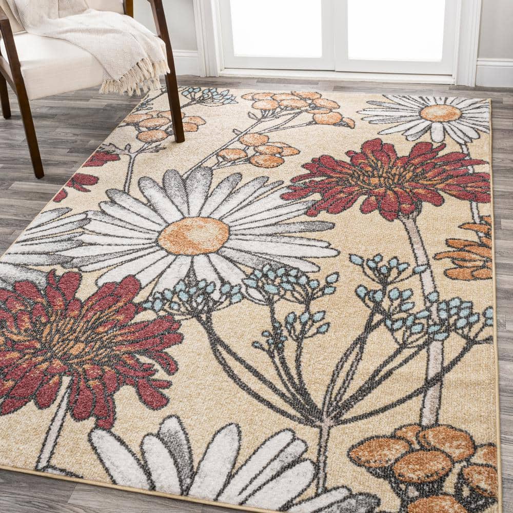 JONATHAN Y Dizi Yellow/Ivory/Red 3 ft. x 5 ft. Modern Botanical ...