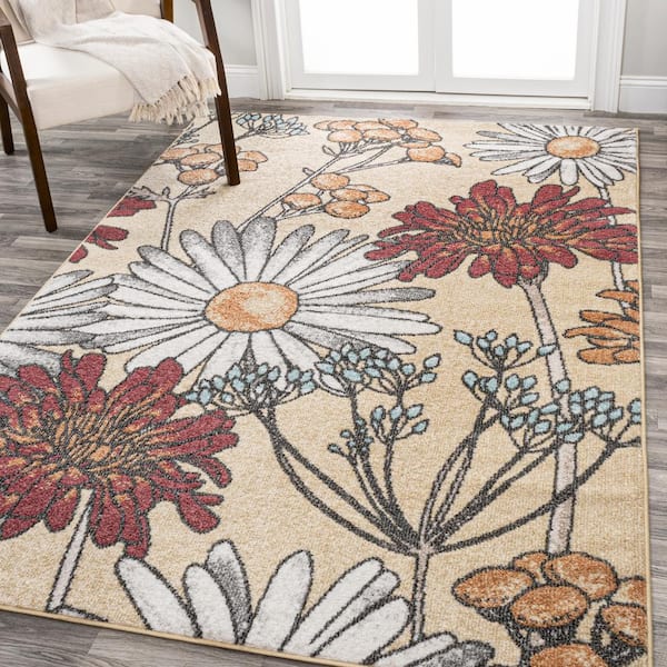 JONATHAN Y Dizi Yellow/Ivory/Red 8 ft. x 10 ft. Modern Botanical