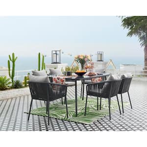 Malibu Grey 7-Piece Aluminum Outdoor Dining Set with Light Grey Cushions
