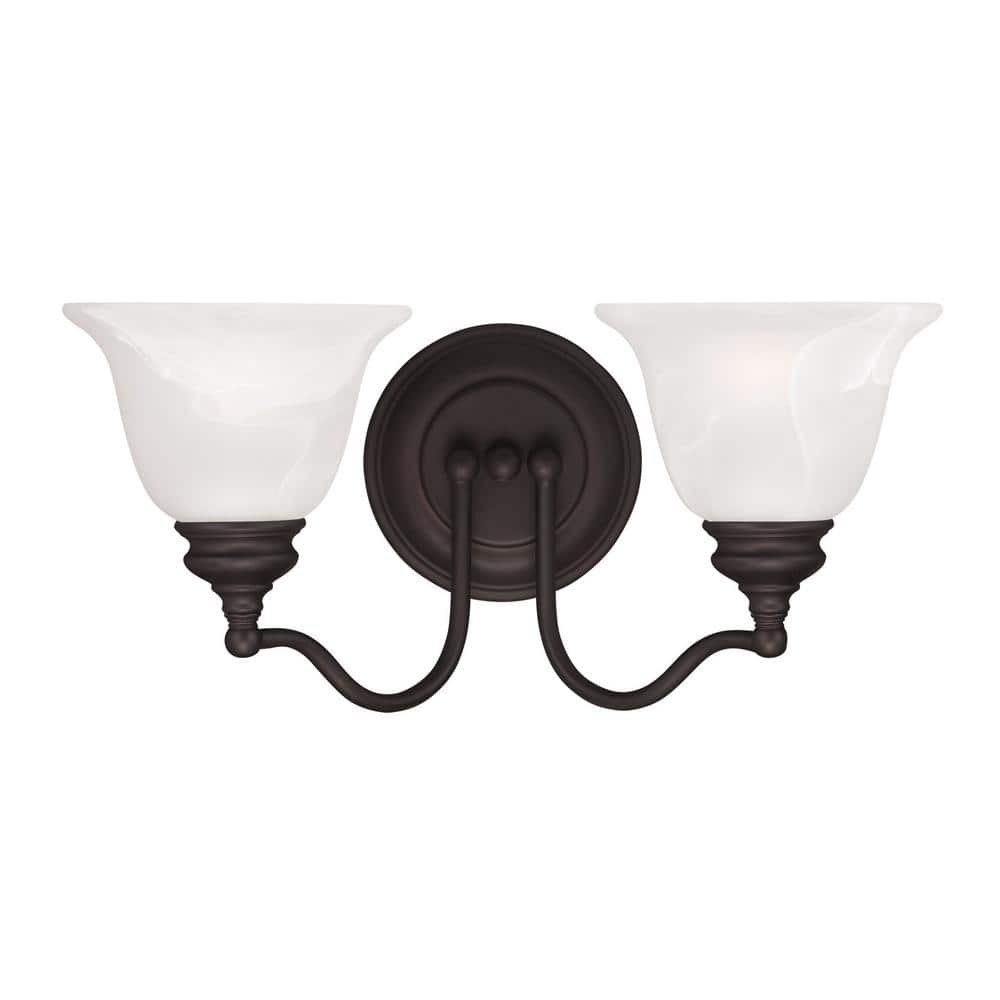 Bronze and White Alabaster Glass 2-Light Vanity Fixture