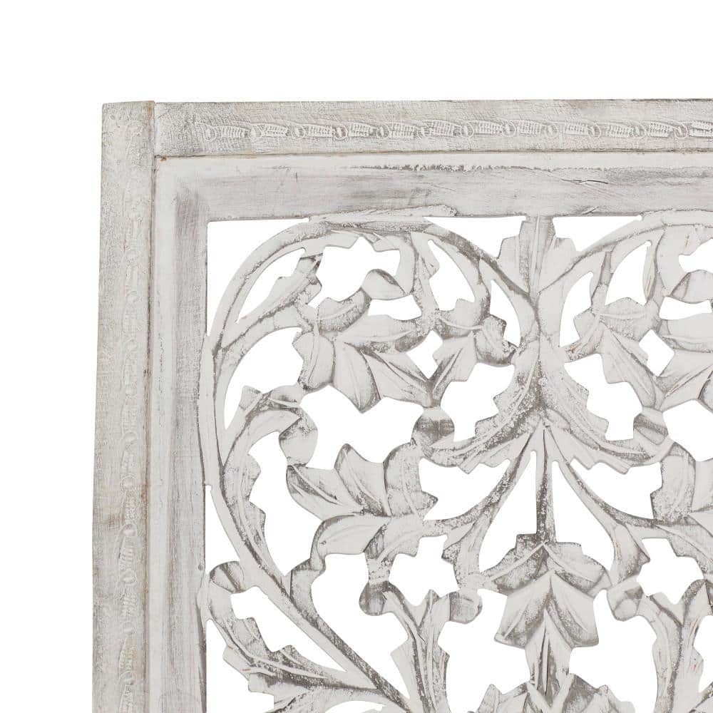 Gray Mango Wood Handmade Intricately Carved Floral Wall Panel