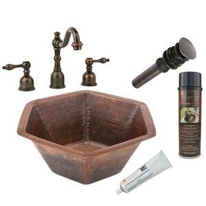 All-in-One Hexagon Under Counter Hammered Copper Bathroom Sink in Oil Rubbed Bronze