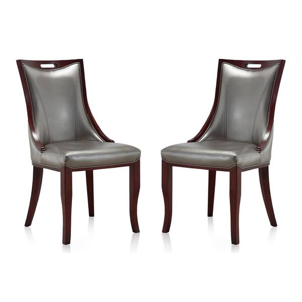 Manhattan Comfort Emperor Silver Faux Leather Dining Chair (Set of Two)
