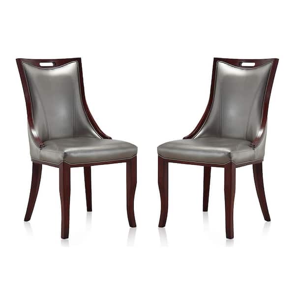 Manhattan Comfort Emperor Silver Faux Leather Dining Chair (Set of Two)