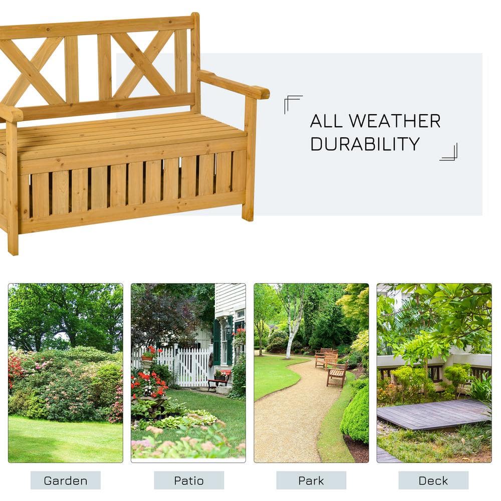 Yellow Fir Wood Outdoor Storage Bench with High Backrest