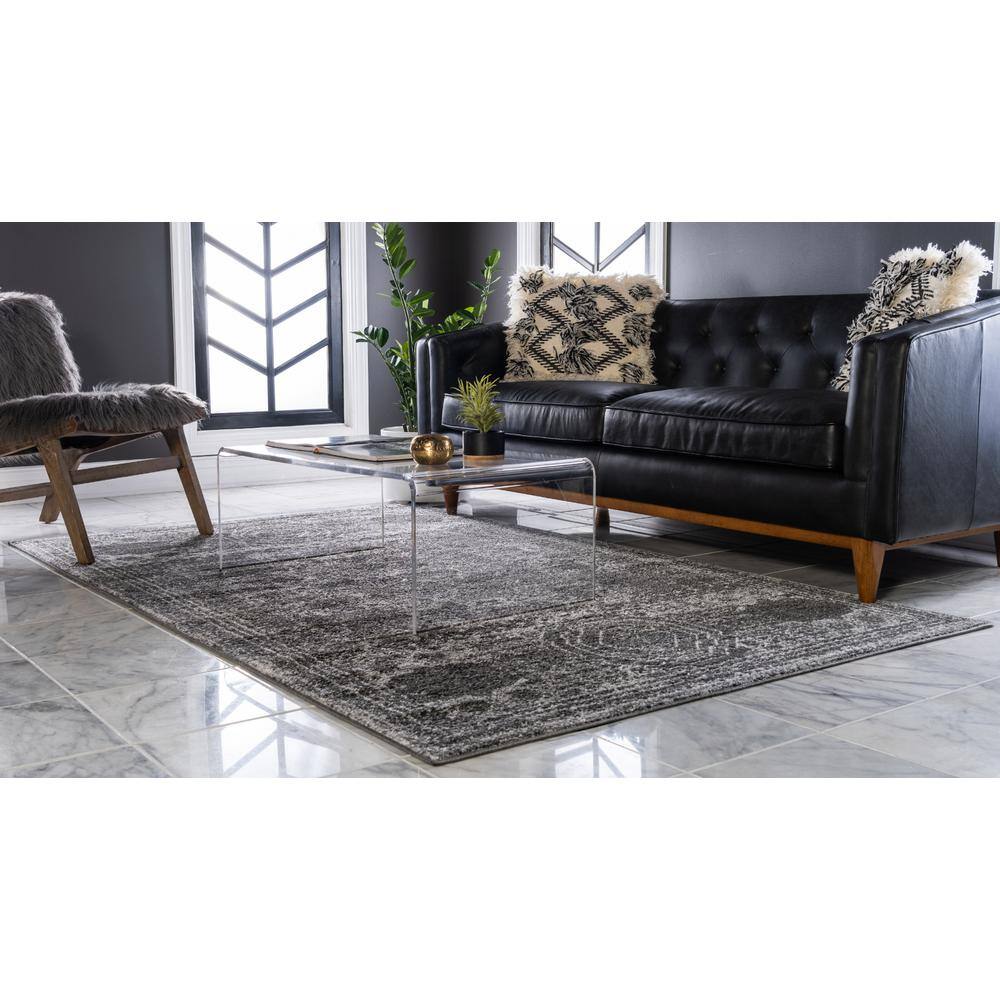 Dark Gray Rectangular Synthetic Low Pile Area Rug
