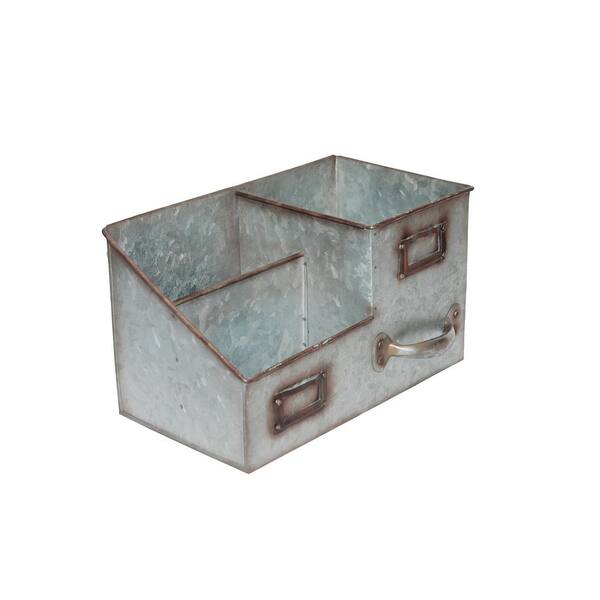 Benzara 3 Bin Galvanized Metal Gray Color Tissue Box with Attached