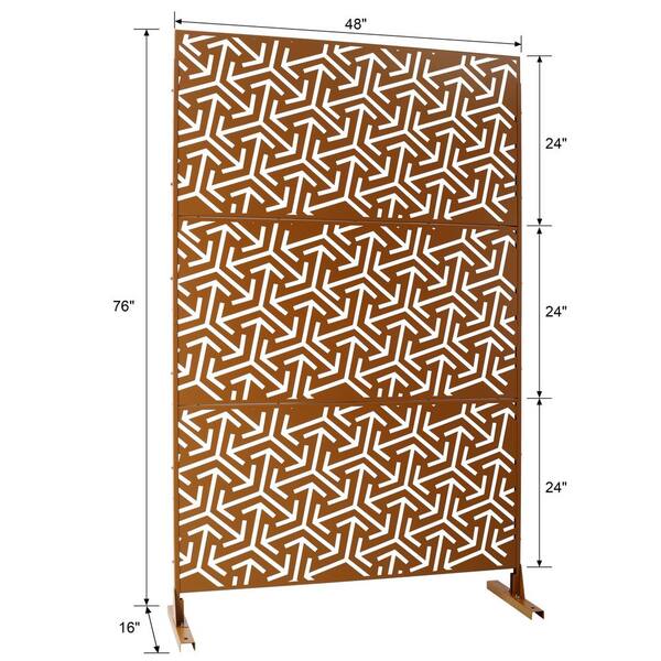 Tidoin 6.3 ft. x 4 ft. Brown Steel Freestanding Flat Flat Top Decorative Privacy Screen Metal Fence Panel