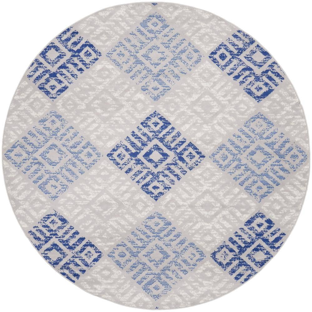 Whimsicle Grey Blue 8 ft. x 8 ft. Geometric Modern Round Area Rug -  Nourison, 835406