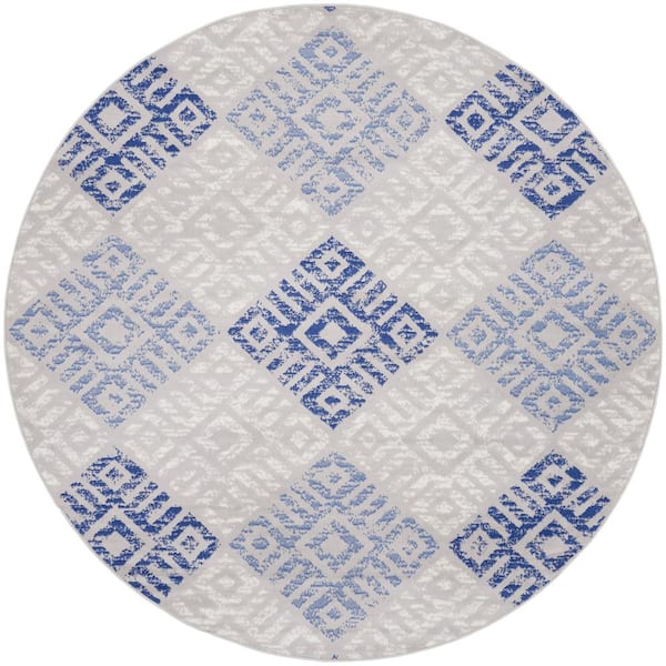 Nourison Whimsicle Grey Blue 8 ft. x 8 ft. Geometric Modern Round Area Rug