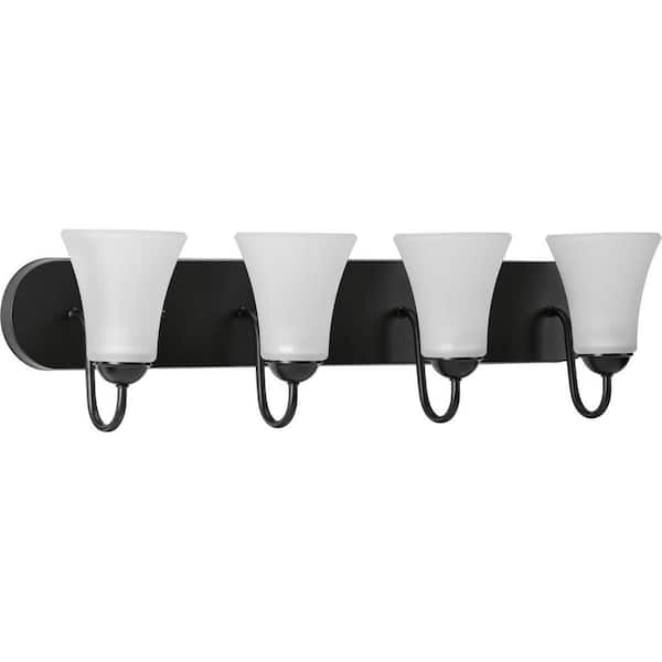 Progress Lighting Classic Collection 4-Light Matte Black Etched Glass Traditional Bath Vanity Light
