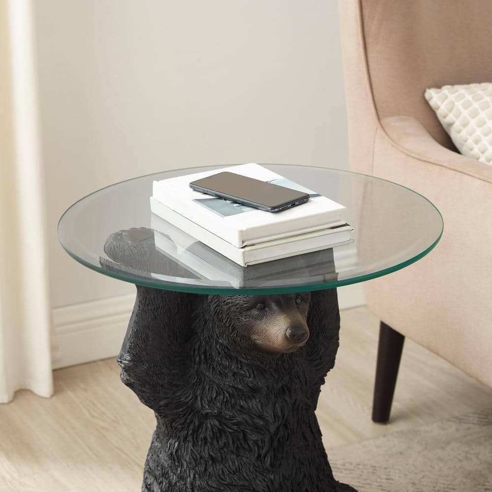 Barney Bear Round Glass and Resin Side Table