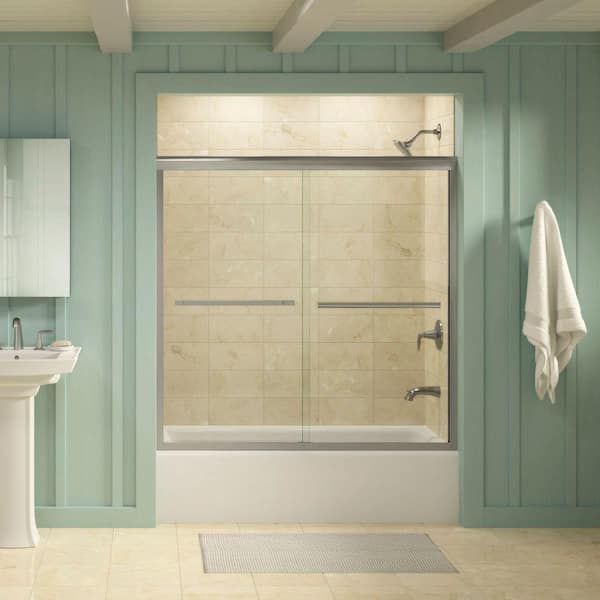 KOHLER Gradient 59-5/8 in. x 58-1/16 in. Semi-Frameless Sliding Tub Door in Matte Nickel