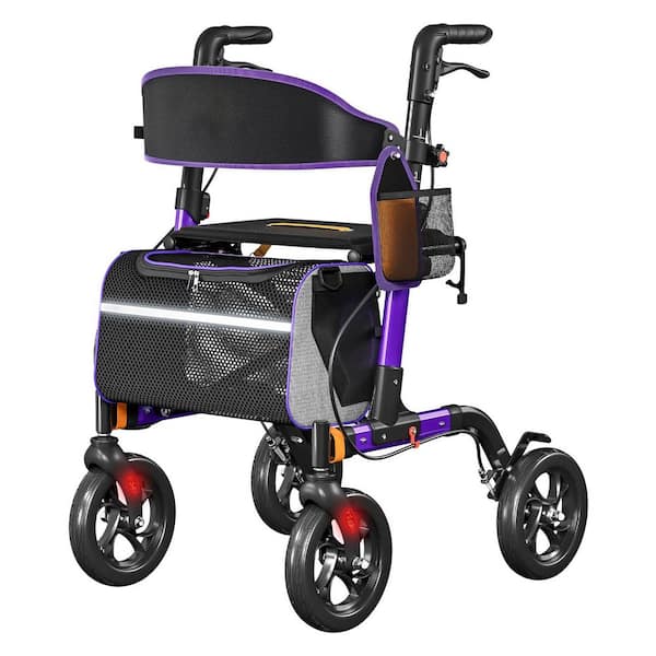 4-Wheel Rollator Walker with Seat, 350 lbs. Capacity, 18 in. Seat, 8 in. All-Terrain Wheels, Adjustable Height in Purple