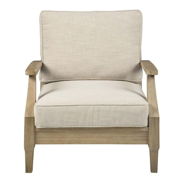 Benzara BM196656 Fabric Upholstered Wooden Corner Chair with Loose Cushion Seat and Small Feet Beige