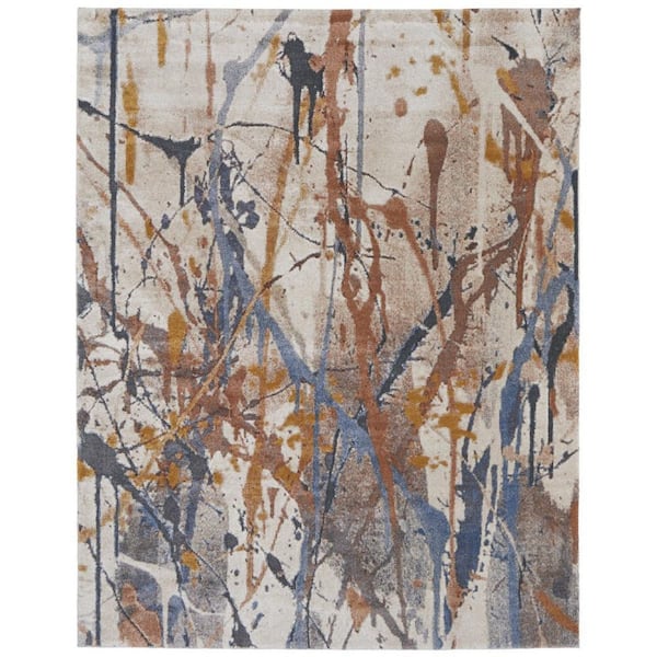 8 ft. x 10 ft. Ivory, Blue, Brown Abstract Area Rug