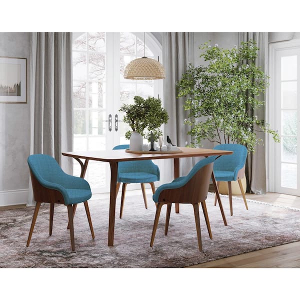 Lumisource Bacci Teal Fabric and Walnut Wood Dining/Accent Chair (Set of 2)
