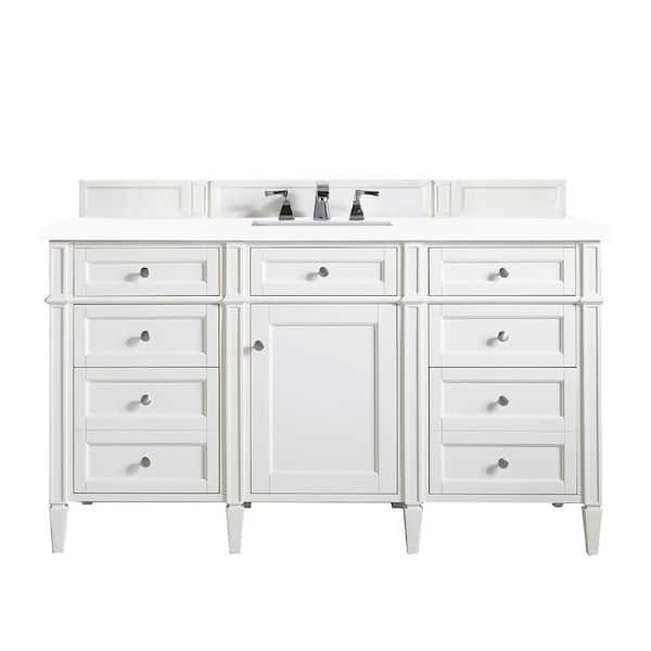 James Martin Vanities Brittany 60.0 in. W x 23.5 in. D x 34 in. H Single Bath Vanity in Bright White with White Zeus Quartz Top