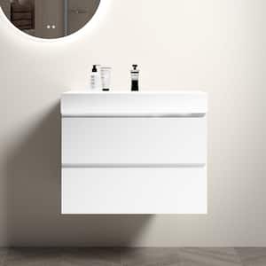 30 in. W x 18.1 in. D x 25.2 in. H Single Sink Floating Bath Vanity in White Bathroom Carbinet with Solid Surface Top