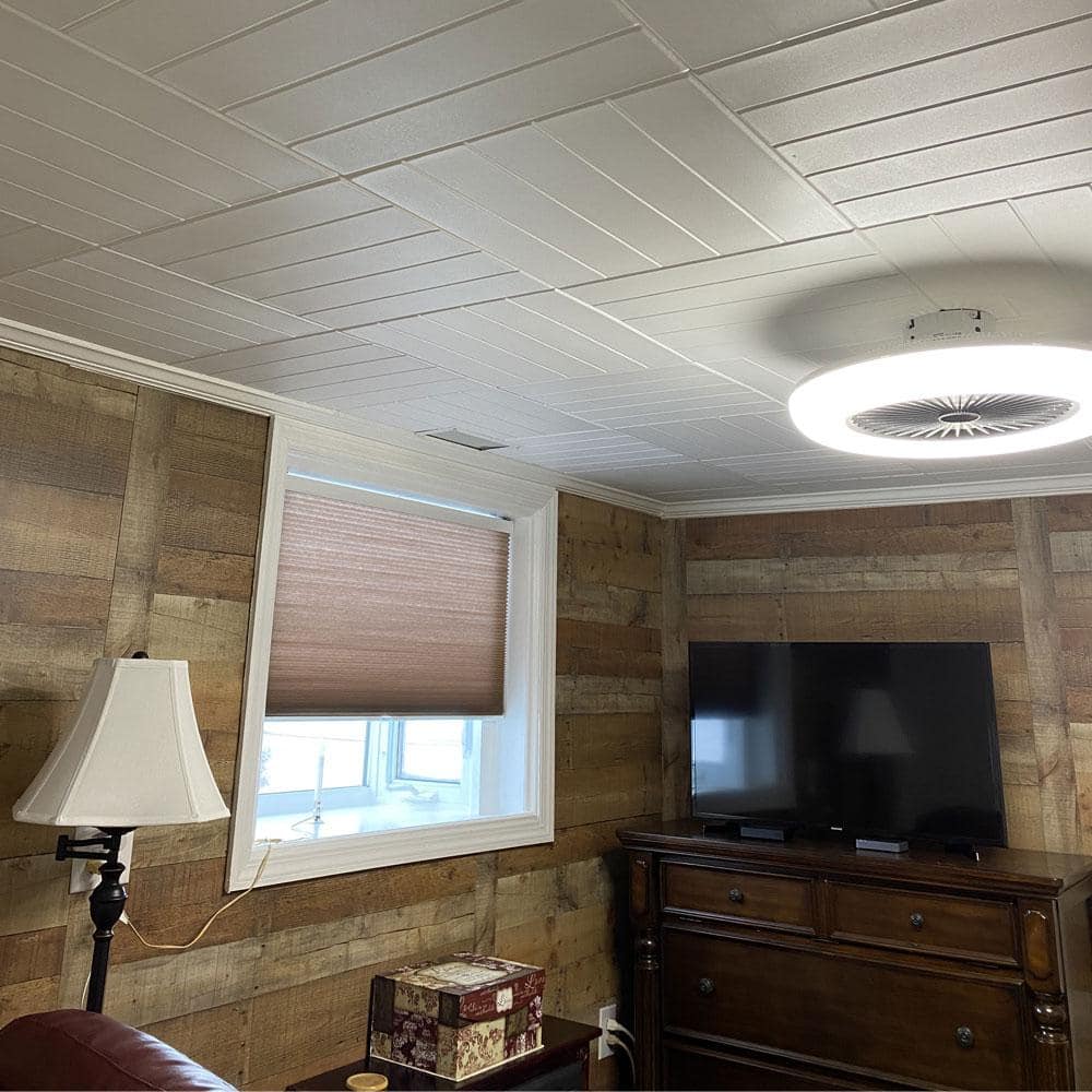 Plain White 1.6 ft. x 1.6 ft. Polystyrene Bead Board Ceiling Tile