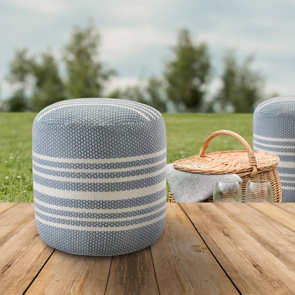 LR Home Simple Stripe Blue / White 20 in. Indoor Outdoor Pouf  POUFS34016BLU1818 - The Home Depot