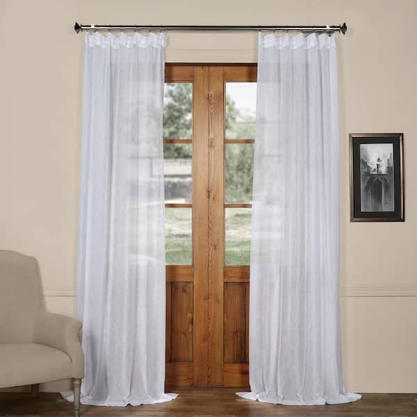 Exclusive Fabrics & Furnishings Aspen White Patterned Faux Linen Sheer Curtain - 50 in. W x 84 in. L Rod Pocket with Back Tab Single Window Panel