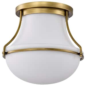 Valdora 14 in. 1-Light Natural Brass Traditional Flush Mount with White Opal Glass Shade and No Bulbs Included