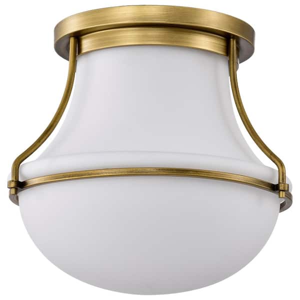 SATCO Valdora 14 in. 1-Light Natural Brass Traditional Flush Mount with White Opal Glass Shade and No Bulbs Included