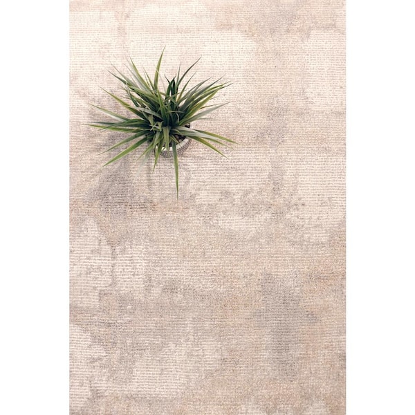 Shibori Ivory 8 ft. x 10 ft. Geometric Bamboo Silk and Wool Area Rug