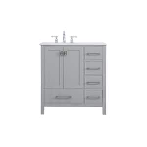 Simply Living 32 in. W x 22 in. D x 34 in. H Bath Vanity in Gray with Calacatta White Engineered Marble Top
