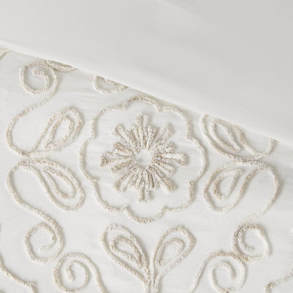 Ivory Full Tufted Cotton Chenille Coverlet Set with Graphic Detail