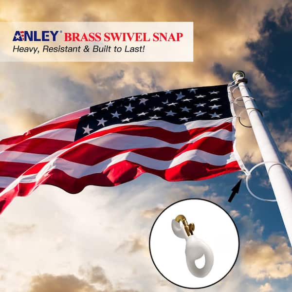 Heavy Duty Flag Pole Halyard Rope Attachment Hooks Accessory Coated for Reduce Noise 1 Pair 3 Inch White Rubber Coated Brass Swivel Snap Clips 