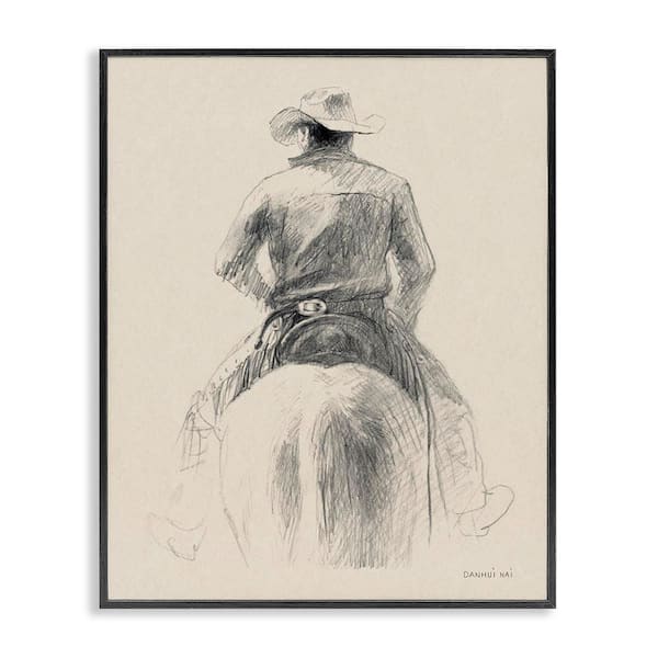 Stupell Industries Traditional Drawing of Cowboy by Danhui Nai Black Framed People Giclee Art Print 20 in. x 16 in.